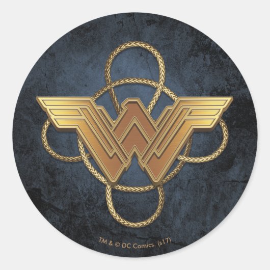 Wonder Woman Gold Symbool over Lasso Ronde Sticker (Voorkant)
