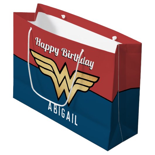 Wonder Woman Golden Logo | Fijne verjaardag  Groot Cadeauzakje (Voorkant Gekanteld)