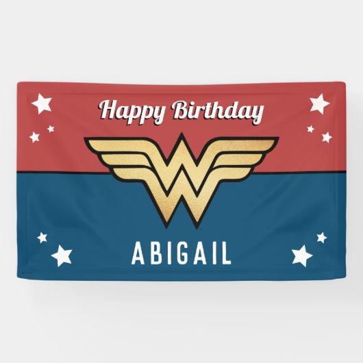 Wonder Woman Golden Logo | Happy Birthday Spandoek (Horizontaal)