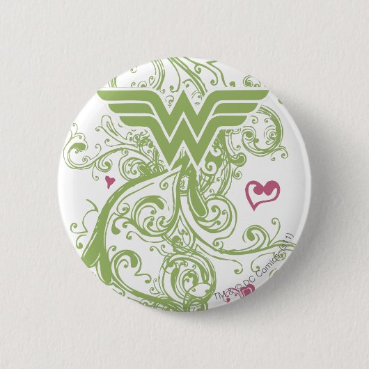 Wonder Woman Green Swirls Logo Ronde Button 5,7 Cm (Voorkant)