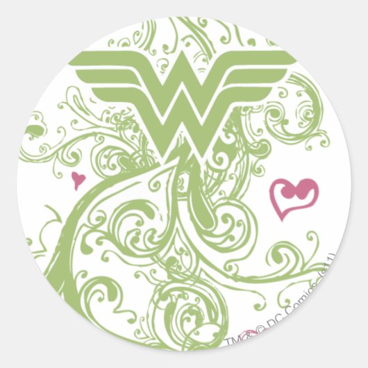 Wonder Woman Green Swirls Logo Ronde Sticker (Voorkant)