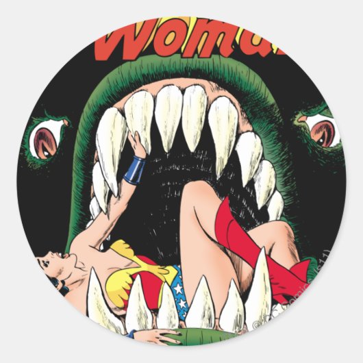 Wonder Woman Jaws Ronde Sticker (Voorkant)