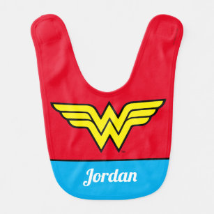 Wonder Woman   Klassieke Logo en naam Baby Slabbetje