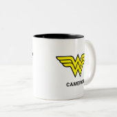 Wonder Woman | Klassieke Logo | Jouw namen toevoeg Tweekleurige Koffiemok (Voorkant rechts)