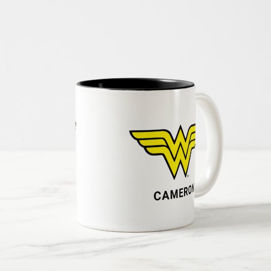 Wonder Woman | Klassieke Logo | Jouw namen toevoeg Tweekleurige Koffiemok (Voorkant rechts)
