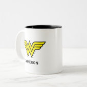 Wonder Woman | Klassieke Logo | Jouw namen toevoeg Tweekleurige Koffiemok (Voorkant links)