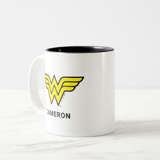 Wonder Woman | Klassieke Logo | Jouw namen toevoeg Tweekleurige Koffiemok (Voorkant links)