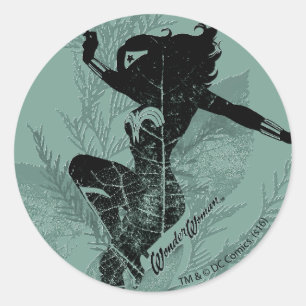 Wonder Woman Landing Foliage Graphic Ronde Sticker