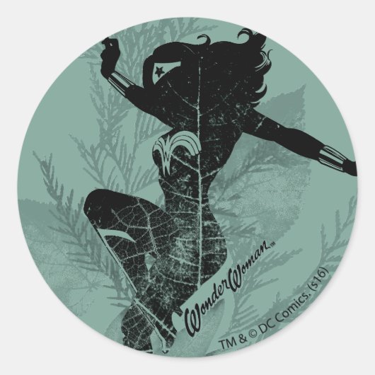 Wonder Woman Landing Foliage Graphic Ronde Sticker (Voorkant)