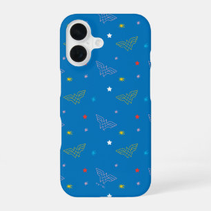 Wonder Woman-logo en sterren blauw patroon iPhone 16 Hoesje