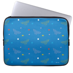 Wonder Woman-logo en sterren blauw patroon Laptop Sleeve