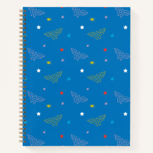 Wonder Woman-logo en sterren blauw patroon Notitieboek