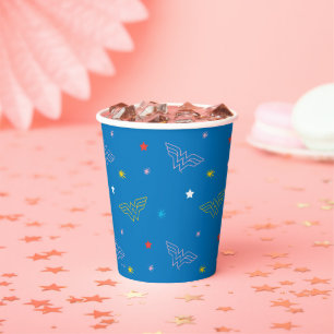 Wonder Woman-logo en sterren blauw patroon Papieren Bekers
