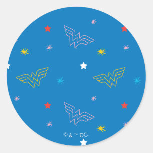 Wonder Woman-logo en sterren blauw patroon Ronde Sticker