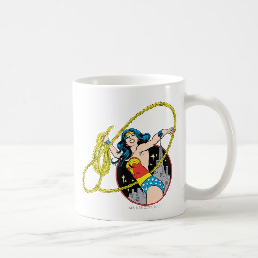 Wonder Woman met de Achtergrond van de Stad Koffiemok (Rechts)