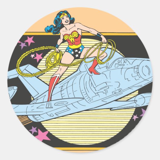 Wonder Woman met Jet Ronde Sticker (Voorkant)