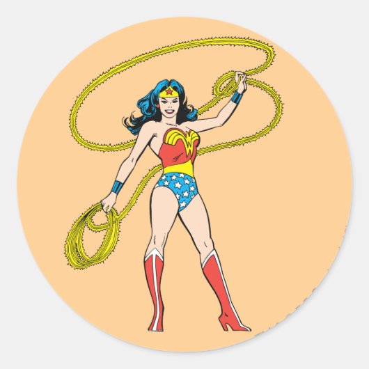 Wonder Woman met Lasso Ronde Sticker (Voorkant)