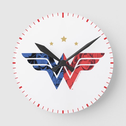 Wonder Woman Modern & Retro Comic Overlay Logo Ronde Klok (Voorkant)