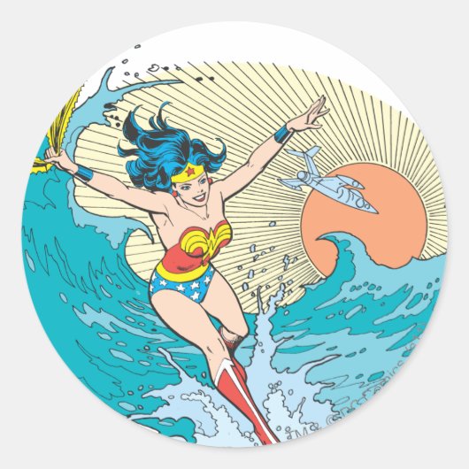 Wonder Woman Ocean Sky Ronde Sticker (Voorkant)