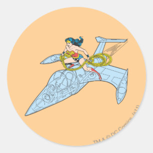Wonder Woman over ruimteschip Ronde Sticker