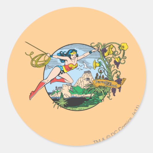 Wonder Woman Paradise Island Ronde Sticker (Voorkant)