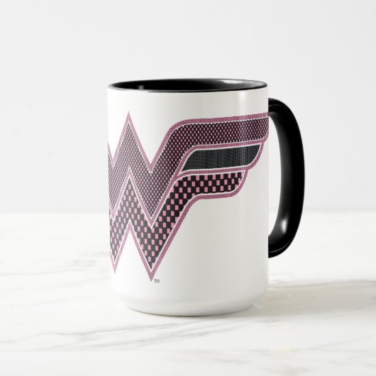 Wonder Woman Pink and Black Checker Mesh Logo Mok (Voorkant rechts)