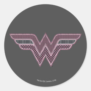 Wonder Woman Pink and Black Checker Mesh Logo Ronde Sticker