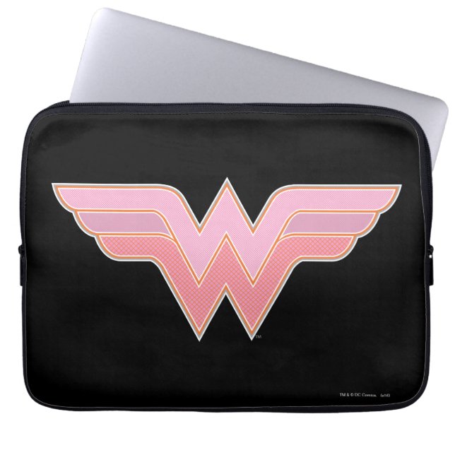 Wonder Woman Pink and Oranje Mesh Logo Laptop Sleeve (Voorkant)