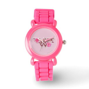 Wonder Woman Pink Camellia Flowers Logo Horloge