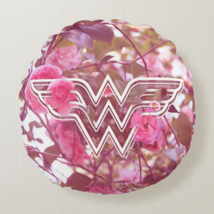 Wonder Woman Pink Camellia Flowers Logo Rond Kussen