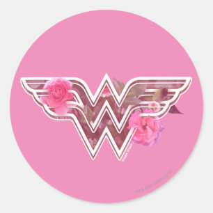 Wonder Woman Pink Camellia Flowers Logo Ronde Sticker