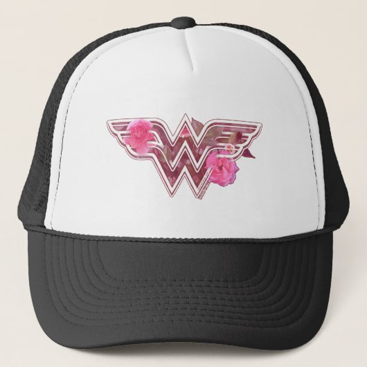 Wonder Woman Pink Camellia Flowers Logo Trucker Pet (Voorkant)