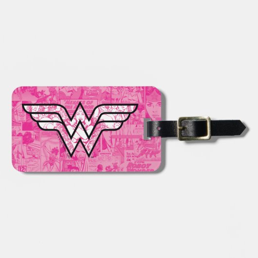 Wonder Woman Pink Comic Book Collage Logo Bagagelabel (Voorkant horizontaal)