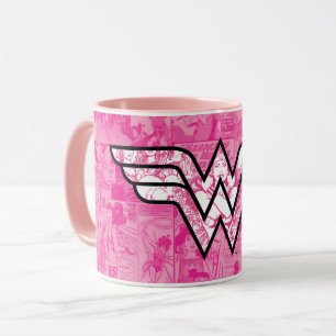 Wonder Woman Pink Comic Book Collage Logo Mok