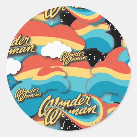 Wonder Woman Rainbow Clouds Patroon Ronde Sticker (Voorkant)