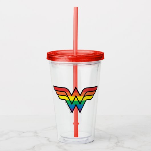Wonder Woman Rainbow-Logo Acryl Drinkbeker (Voorkant)