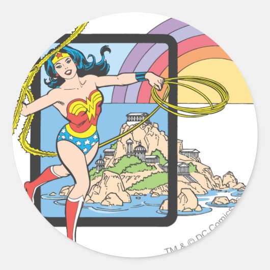 Wonder Woman Rainbow Ronde Sticker (Voorkant)