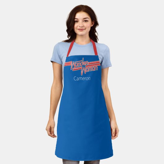 Wonder Woman Red en Blue Stripe Logo Schort (Gedragen)