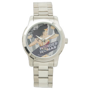 Wonder Woman Retro City Sunburst and Stars Horloge