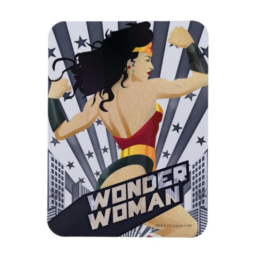 Wonder Woman Retro City Sunburst and Stars Magneet (Verticaal)