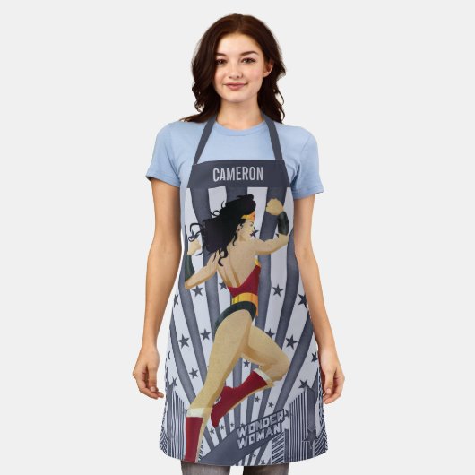 Wonder Woman Retro City Sunburst and Stars Schort (Gedragen)