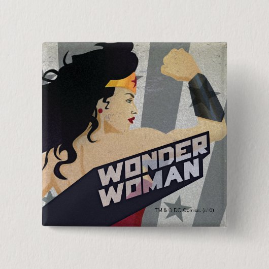 Wonder Woman Retro City Sunburst and Stars Vierkante Button 5,1 Cm (Voorkant)