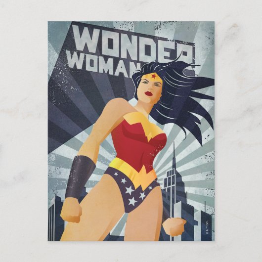 Wonder Woman Retro City Sunburst Briefkaart (Voorkant)