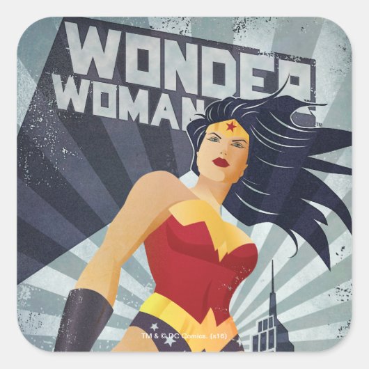 Wonder Woman Retro City Sunburst Vierkante Sticker (Voorkant)