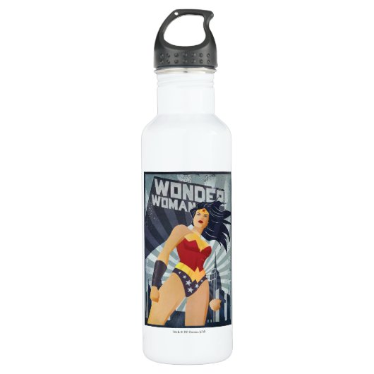 Wonder Woman Retro City Sunburst Waterfles (Voorkant)