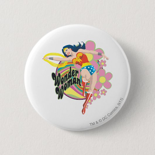 Wonder Woman Retro Flowers Ronde Button 5,7 Cm (Voorkant)
