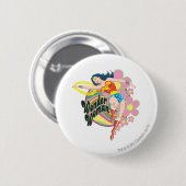 Wonder Woman Retro Flowers Ronde Button 5,7 Cm (Voorkant /achterkant)
