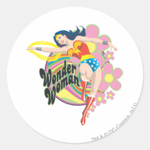 Wonder Woman Retro Flowers Ronde Sticker