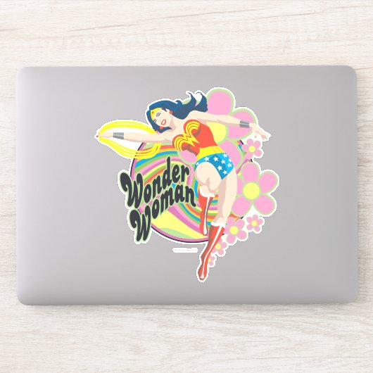 Wonder Woman Retro Flowers Sticker (Computer)