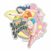 Wonder Woman Retro Flowers Sticker (Voorkant)